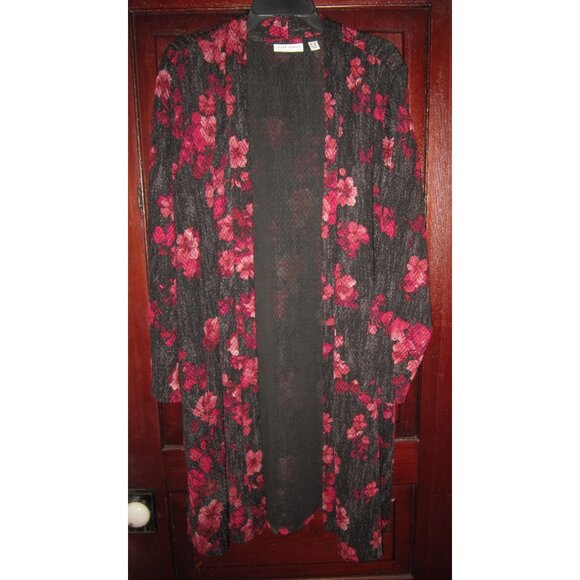 Susan Graver Plus Sz 2X Open Cardigan Duster Coat Kimono Textured Floral Pockets - Picture 1 of 3